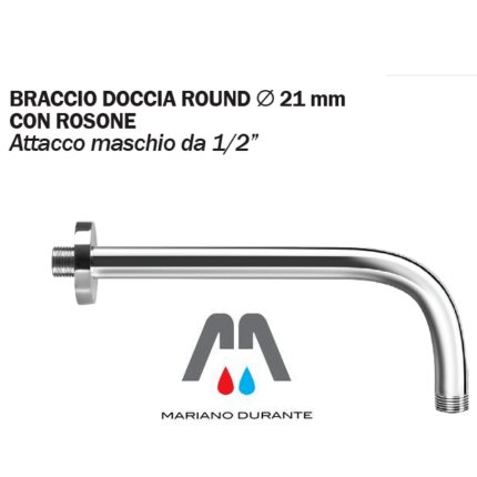 Braccio per soffione doccia quadrato in ottone cromato completo di rosone -  35CM